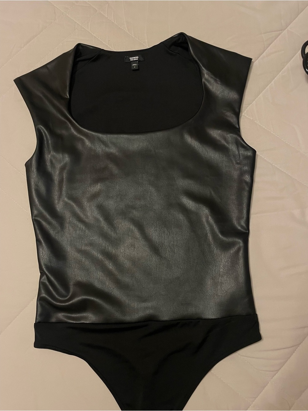 Express Black Faux Leather Scoop-Neck Bodysuit
